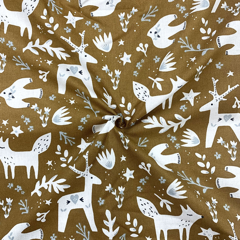 Printed Cotton YIHA Mocha / Gray Sky